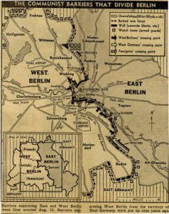 La carte d'époque des éléments fortifiés qui marquèrent la séparation de Berlin en 1961
