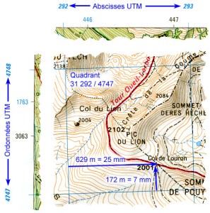 méthode positionnement UTM, avec carte topographique et GPS